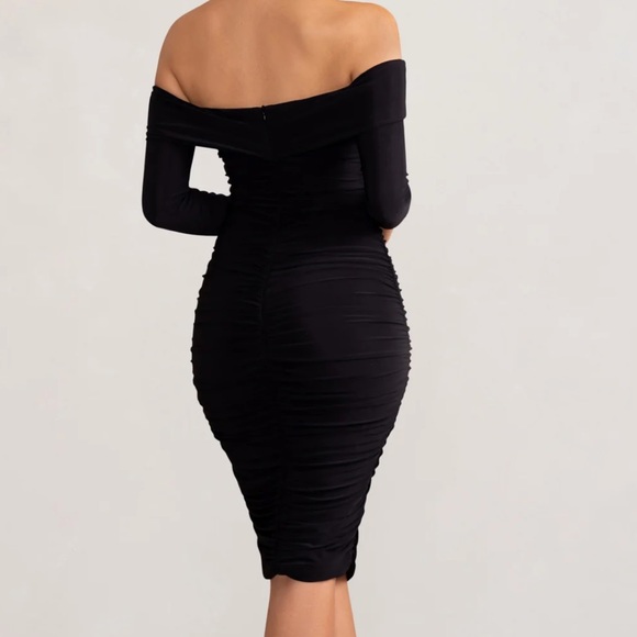 Size 4 Club L London - BLACK TWIST FRONT BARDOT MIDI DRESS WITH SLEEVES - Picture 2 of 5